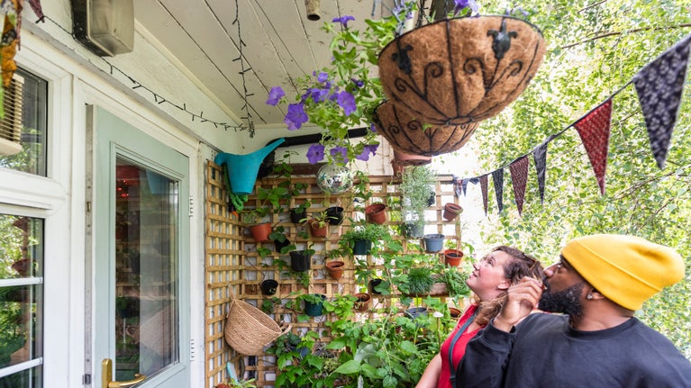 Contestant balcony - Over 100 residents of five neighbourhoods across Greater Manchester signed up to the competition. Its aim was to encourage people to 'green up' their balconies and window boxes with the goal of improving people's connection to nature.